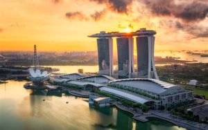 City Singapore sea buildings sunset m